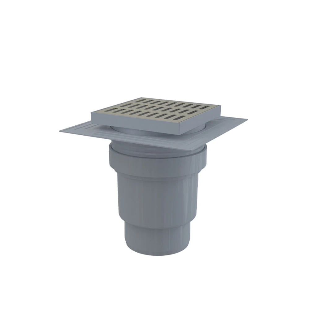ΣΙΦΩΝΙ ΔΑΠΕΔΟΥ ΤΕΤΡ. ΣΧΑΡΑ ΙΝΟΧ 15 X 15 CM Φ110 ΚΑΘΕΤΗ ΕΞΟΔΟΣ ΜΕ ΜΟΝΩΣΗ