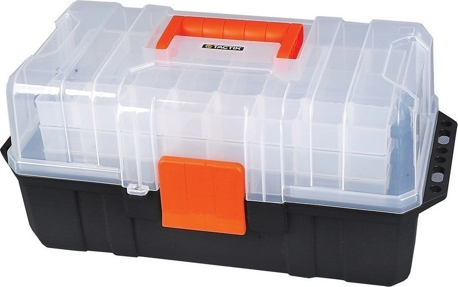 TACTIX Εργαλειοθήκη Πλαστική με διάφανο καπάκι και με 3 Αναδιπλούμενες θήκες 320311 Μέγεθος 16” (40×20.5x19cm)