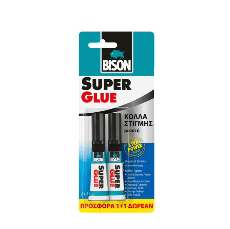SUPER GLUE ΡΕΥΣΤΗ 3GR 1+1Δωρο BLISTER BISON