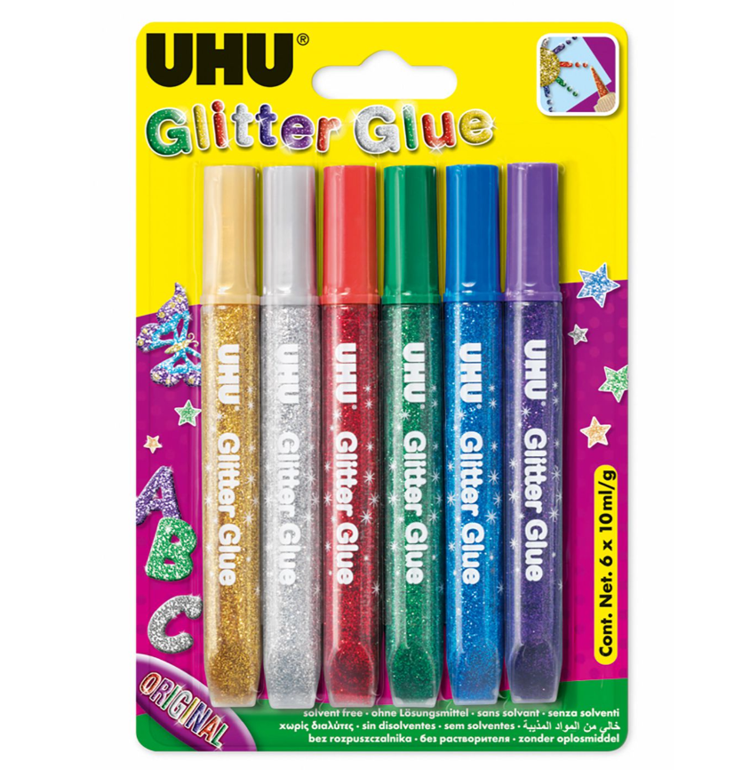 ΚΟΛΛΕΣ GLITTER 6 ΧΡΩΜΑΤΑ Χ 10ML BLISTER UHU