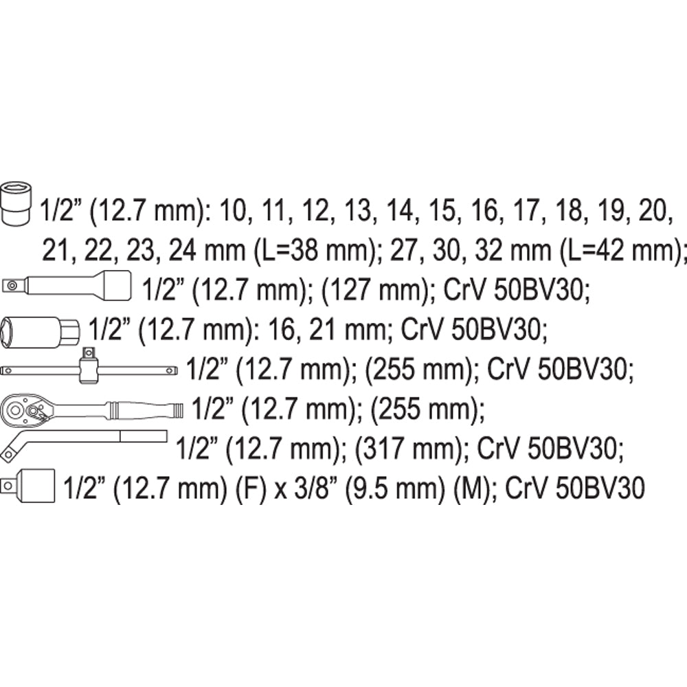ΚΑΡΥΔΑΚΙΑ ΣΕΤ ΚΑΣΤ CrV 1/2” - 25 ΤΜΧ YT-38741 20038741