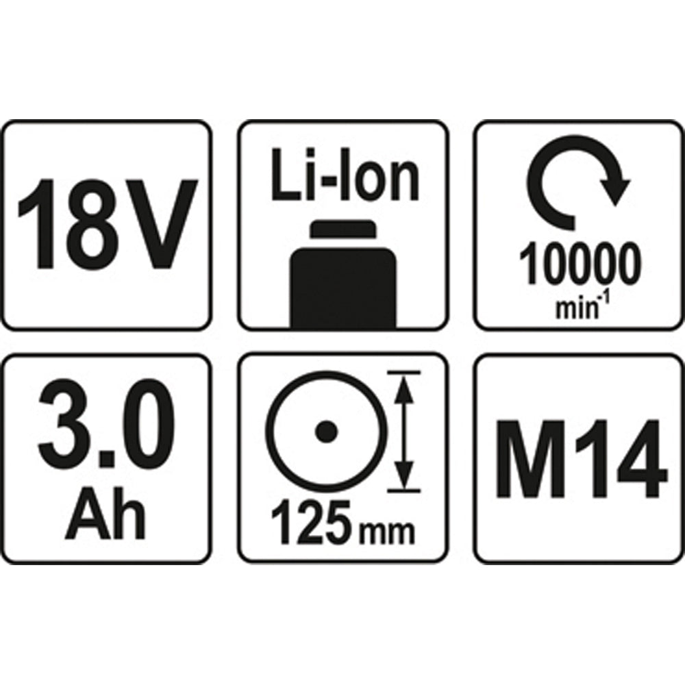 ΓΩΝΙΑΚΟΣ ΤΡΟΧΟΣ18V 125mm SET 2X3Ah YT-82828 20182828
