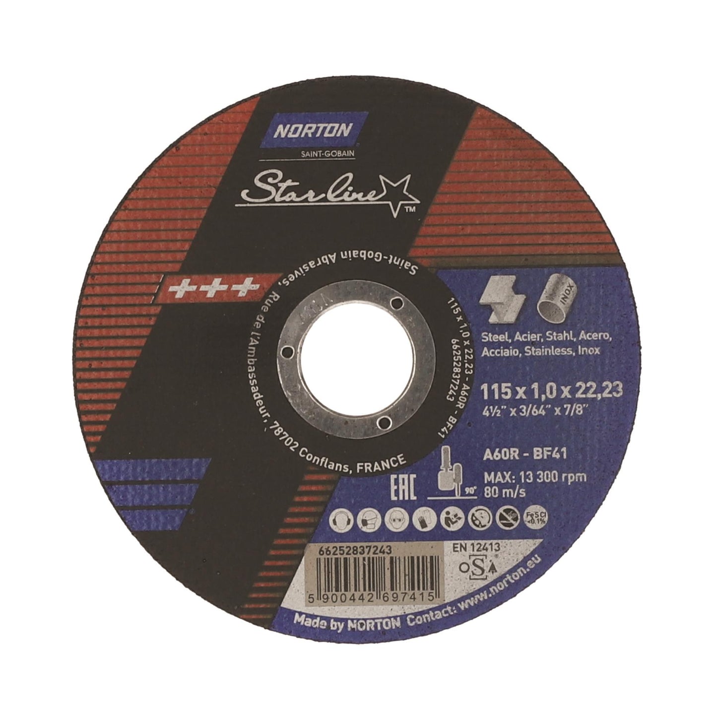 Δίσκος κοπής για inox-σιδηρου 25τεμ. Ίσιος STARLINE No115x1x22,3mm 66252837243