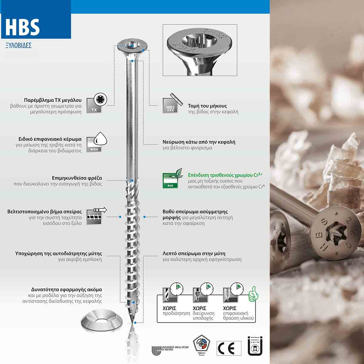 Βίδες ξύλου torx Ø5mm HBS ΒΙΔΕΣ ΞΥΛΟΥ TORX ΓΑΛΒΑΝΙΣΜΕΝΕΣ 5 x 50mm 30234-HBS550