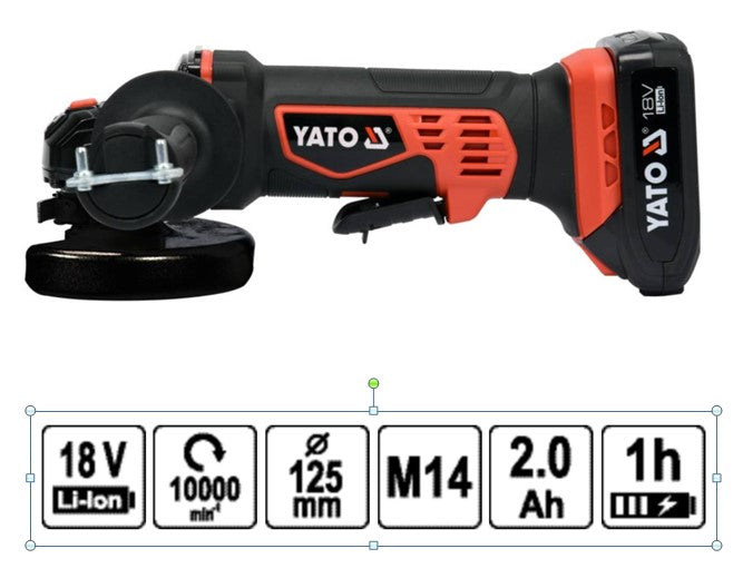 ΓΩΝΙΑΚΟΣ ΤΡΟΧΟΣ ΜΠΑΤΑΡΙΑΣ 18V 125MM 2Ah YT-82826 20182826