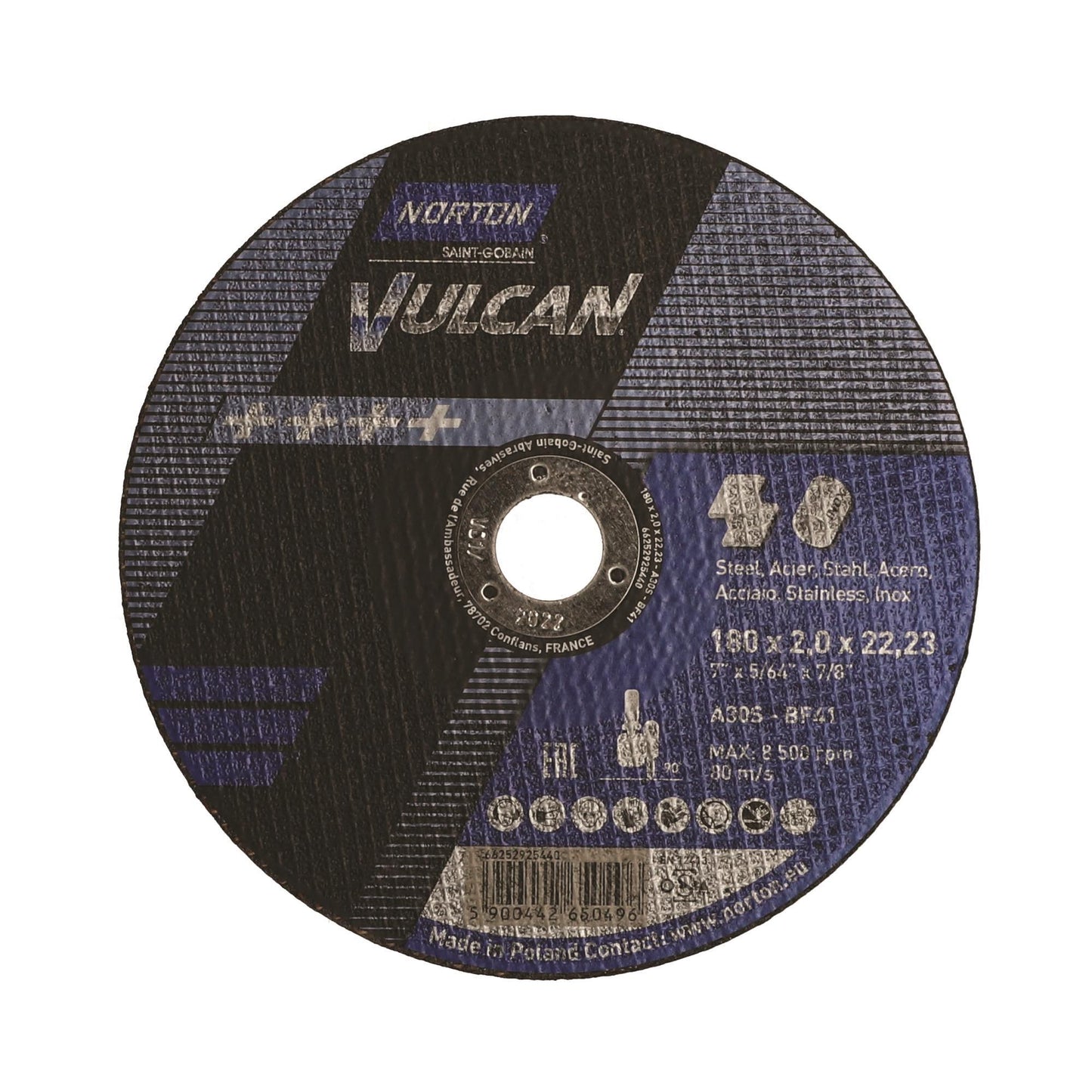 Δίσκος κοπής για inox-σιδηρου 25τεμ. Ίσιος VULCAN No180x2x22,23mm 66252925440