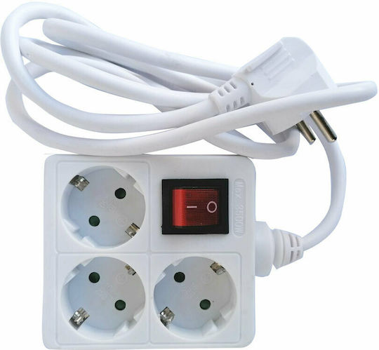 Πολύμπριζο Τετράγωνο 3 Θέσεων Λευκό με Διακόπτη TheFixers 100-11-061