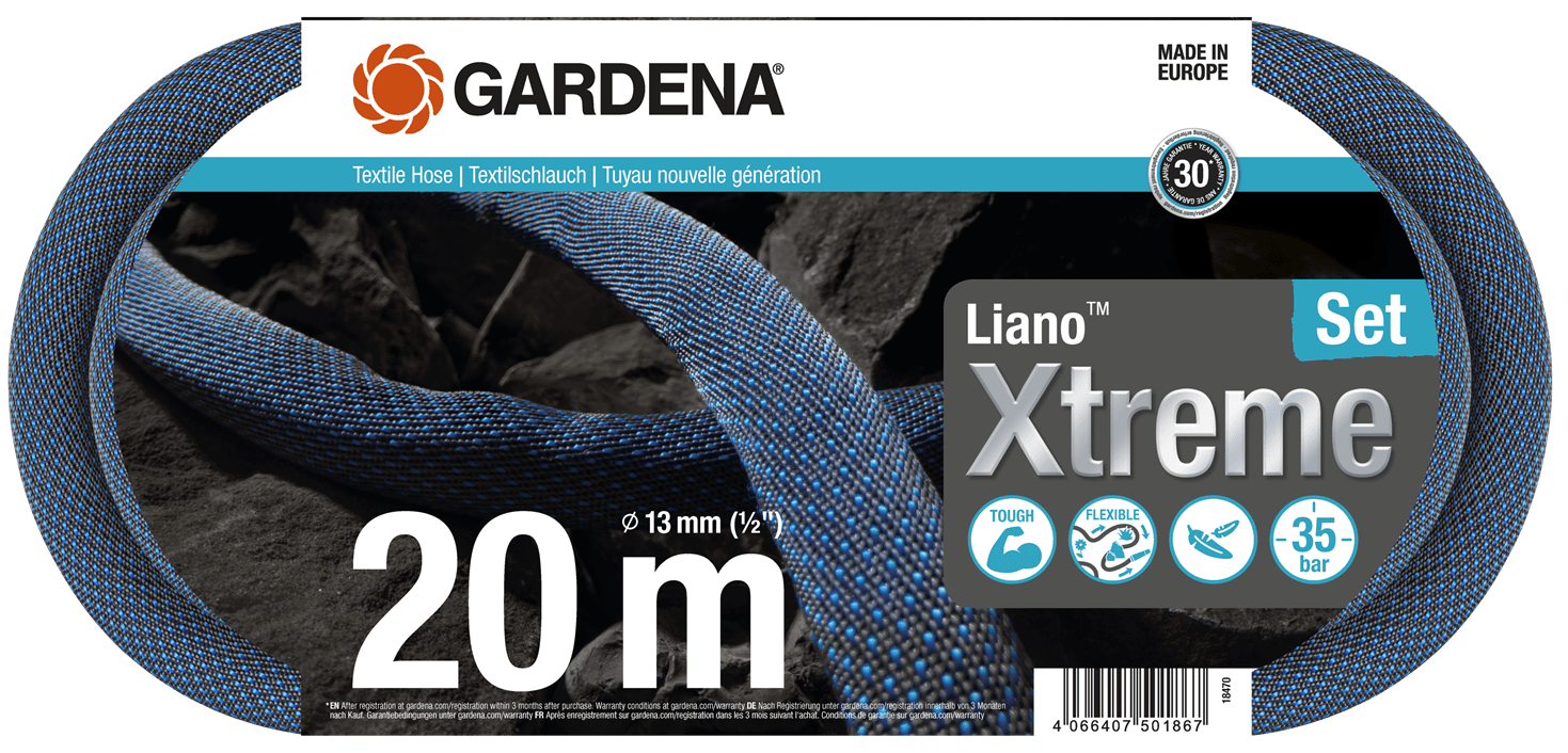 18470-20 Λάστιχο Gardena Υφασμάτινο Liano Xtreme 1/2"- 20m Σετ με ακροφύσιο & συνδέσμους