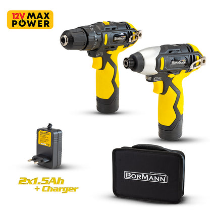 BORMANN BCD2050 Δραπ/Βιδο Κρουστικό 12V, 28Nm, 2 Ταχύτητες & Παλμικό Κατσαβίδι 12V, 100Nm, 2X1.5Ah
