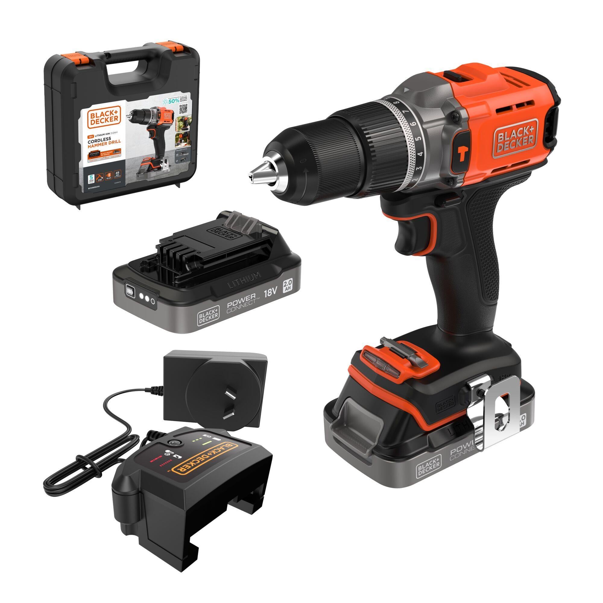 Δραπανοκατσάβιδο κρουστικό BLACK AND DECKER 18V, μπαταρία 2Χ1,5Ah σε κασετίνα BCD383D2XK-QW