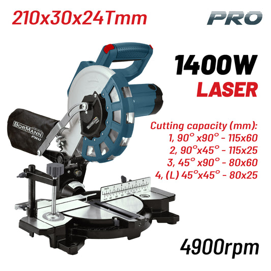 BORMANN Pro BDX2135 Φαλτσοπρίονο Φ210x30mm 24T,1400W,4900rpm,LASER