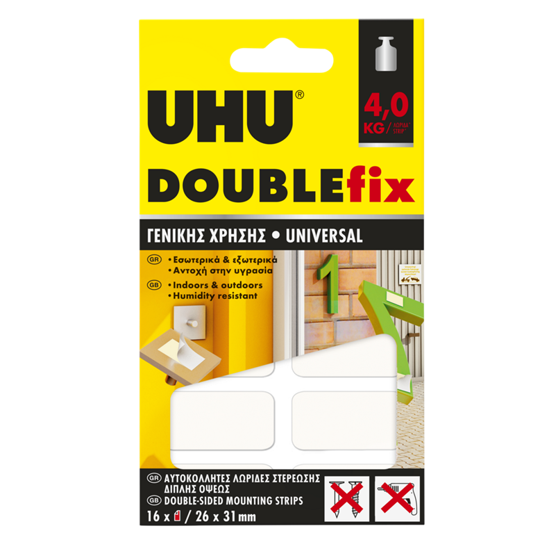 ΑΥΤΟΚΟΛΛΗΤΑ ΔΙΠΛΗΣ ΟΨΗΣ ΔΙΑΦΑΝΑ DOUBLEFIX 12ΤΕΜ 2,5KG UHU