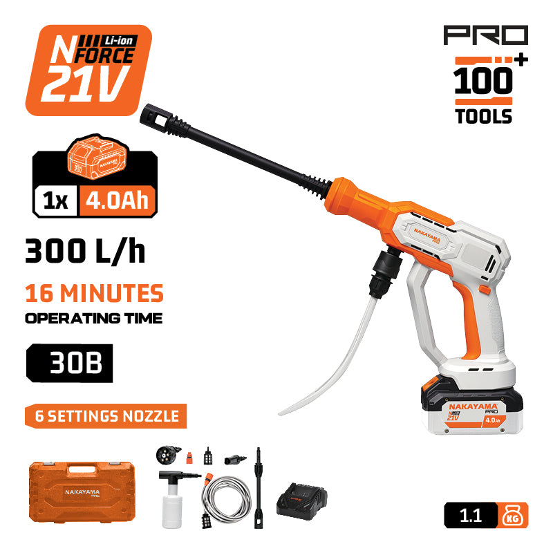 NAKAYAMA Pr EC1660X4CA Πλυστικό Μπαταρίας 21V,30Bar,300Lt/h,Μπαταρία 4Αh με 6 Λειτουργίες & Βαλίτσα