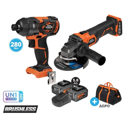 ΣΕΤ ΠΑΛΜΙΚΟ ΚΑΤΣΑΒΙΔΙ KAI ΓΩΝΙΑΚΟΣ ΤΡΟΧΟΣ Ø125 20V ΜΕ 2 ΜΠΑΤΑΡΙΕΣ 5.0Ah - ΤΑΧΥΦΟΡΤΙΣΤΗ ΚΑΙ ΤΣΑΝΤΑ US110-25SB KRAUSMANN
