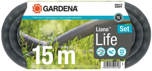 18445-20 Λάστιχο Υφασμάτινο Gardena Liano Life 1/2"-15m Σετ με Ακροφύσιο & συνδέσμους OGS