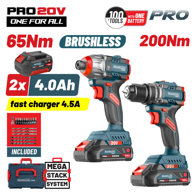 BORMANN Pro BBP5431X44T2CA Σετ Compact Brushless Κρουστικό Δραπαν/βιδο & Παλμικό Κατσαβίδι Bruhless