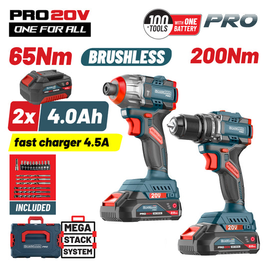 BORMANN Pro BBP5431X44T2CA Σετ Compact Brushless Κρουστικό Δραπαν/βιδο & Παλμικό Κατσαβίδι Bruhless