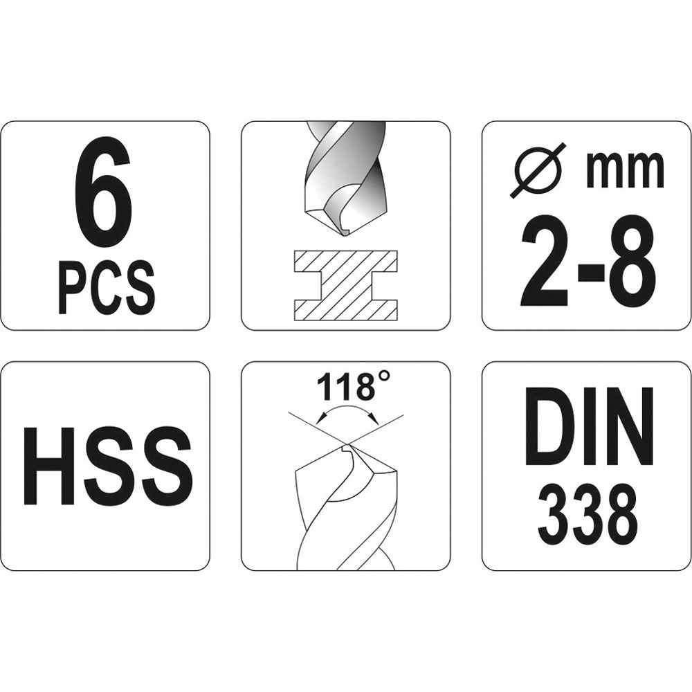 ΤΡΥΠΑΝΙΑ ΣΕΤ HSS 6 (2-8) ΤΜΧ. YT-4460 20004460