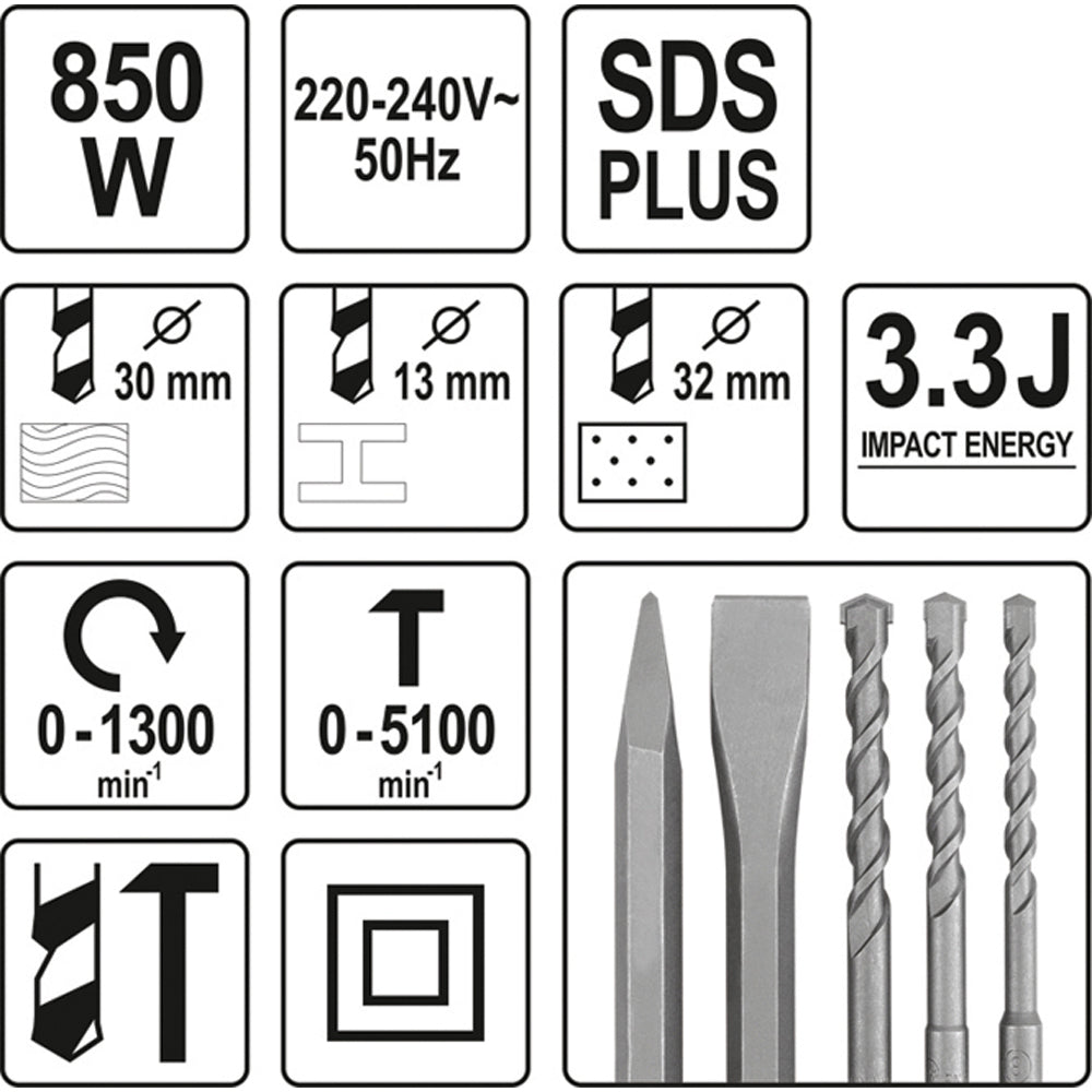 ΠΙΣΤΟΛΕΤΟ SDS PLUS 850W/+ ΤΣΟΚ 3,3J YT-82122 20182122