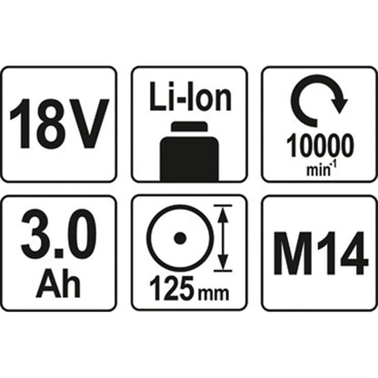 ΓΩΝΙΑΚΟΣ ΤΡΟΧΟΣ18V 125mm SET 2X3Ah YT-82828 20182828