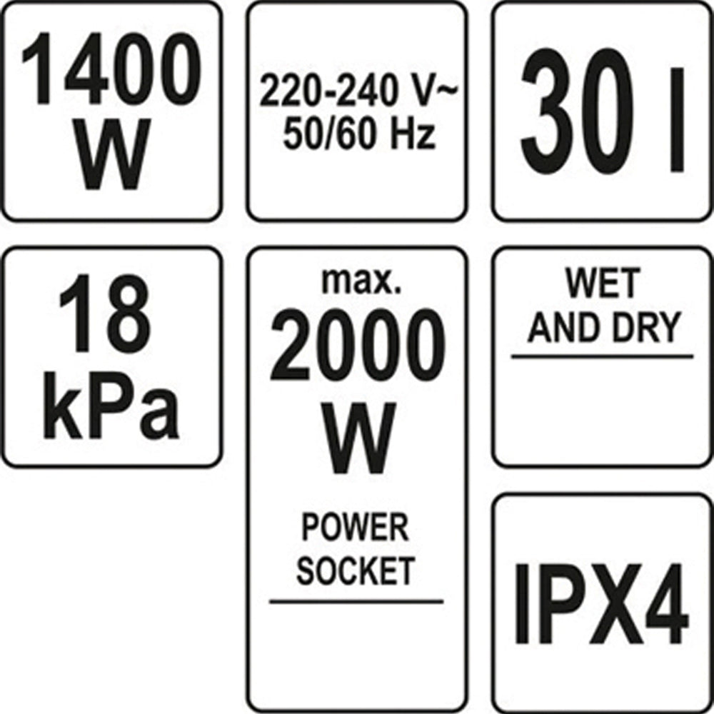 ΣΚΟΥΠΑ ΗΛΕΚΤΡΙΚΗ WET/DRY 1400W 30Lt YT-85701 20185701