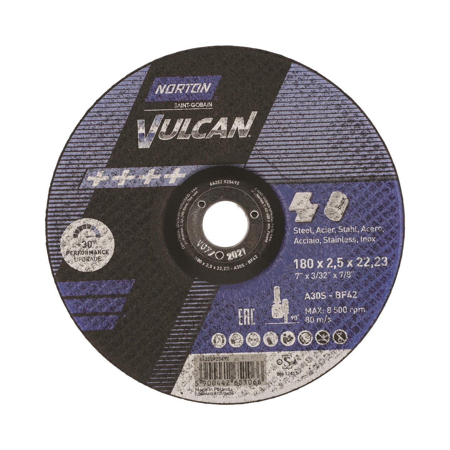 Δίσκος κοπής για inox-σιδηρου  25τεμ. κούρμπα VULCAN No180x2,5x22,23mm 66252925492