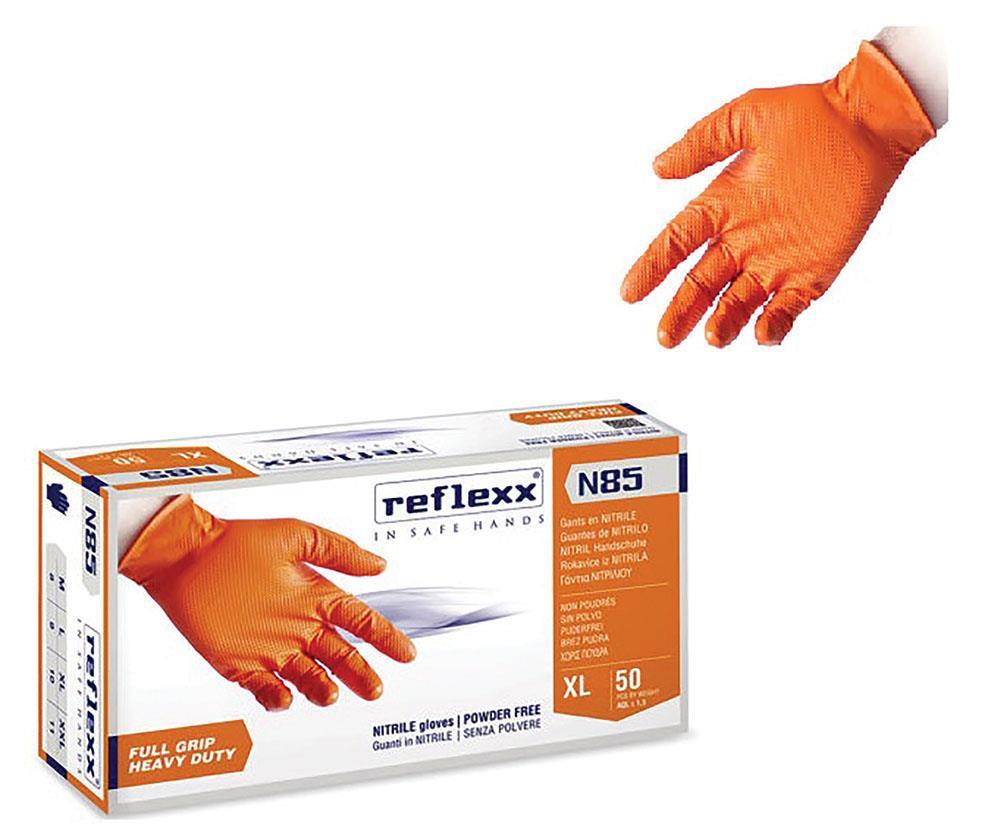 Γάντια νιτριλίου πορτοκαλί χωρίς πούδρα 50τεμ. XL N85-XL