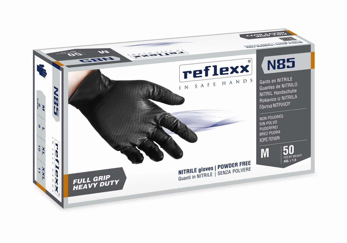 Γάντια νιτριλίου μαύρα με καρπό χωρίς πούδρα μακριά 50τεμ. XL N85B-XL