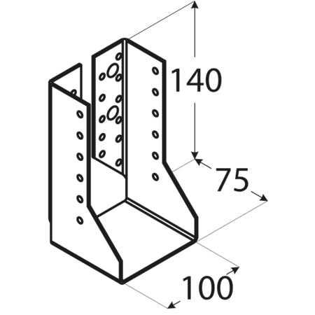 Δοκοθήκη με εσωτερικά αυτιά 100 x 140 x 75mm 4570