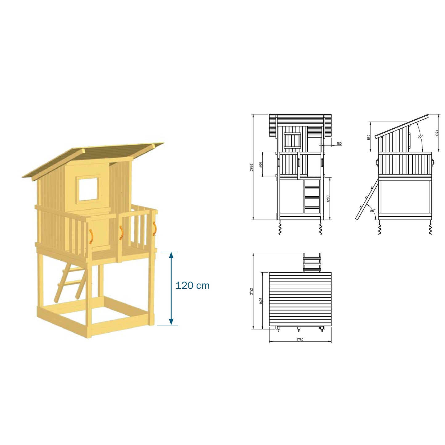 Ξύλινος πύργος Beach Hut Πύργος Beach Hut με ύψος τσουλήθρας 120εκ. 008.001.003.001 - 1,20