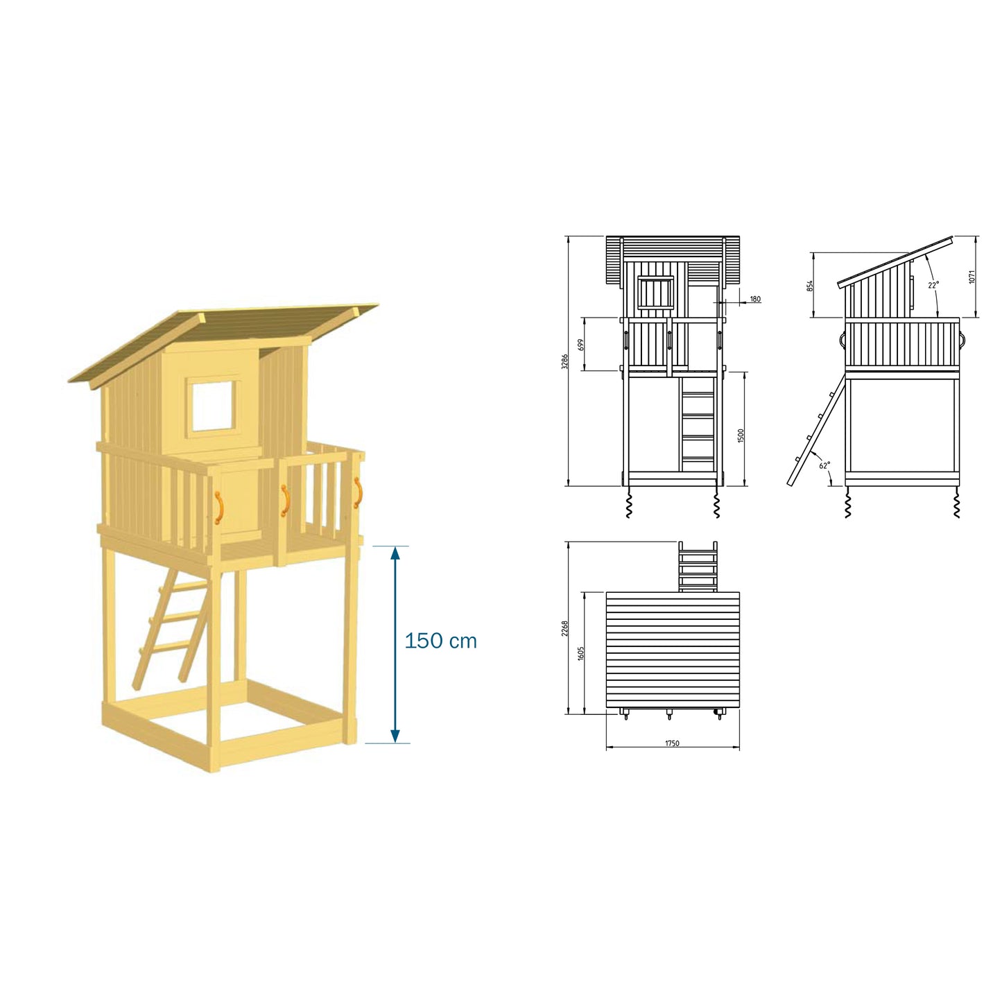 Ξύλινος πύργος Beach Hut Πύργος Beach Hut με ύψος τσουλήθρας 120εκ. 008.001.003.001 - 1,20
