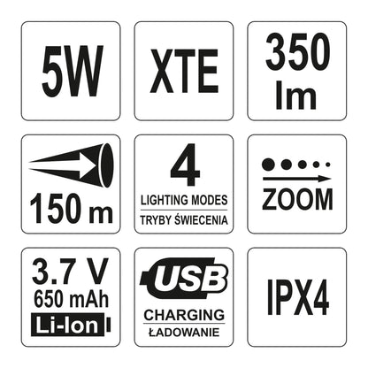 ΦΑΚΟΣ CREE LED 5W USB ΕΠΑΝΑΦΟΡΤΙΖΟΜΕΝΟΣ YT-08569 94Χ27ΜΜ 20008569