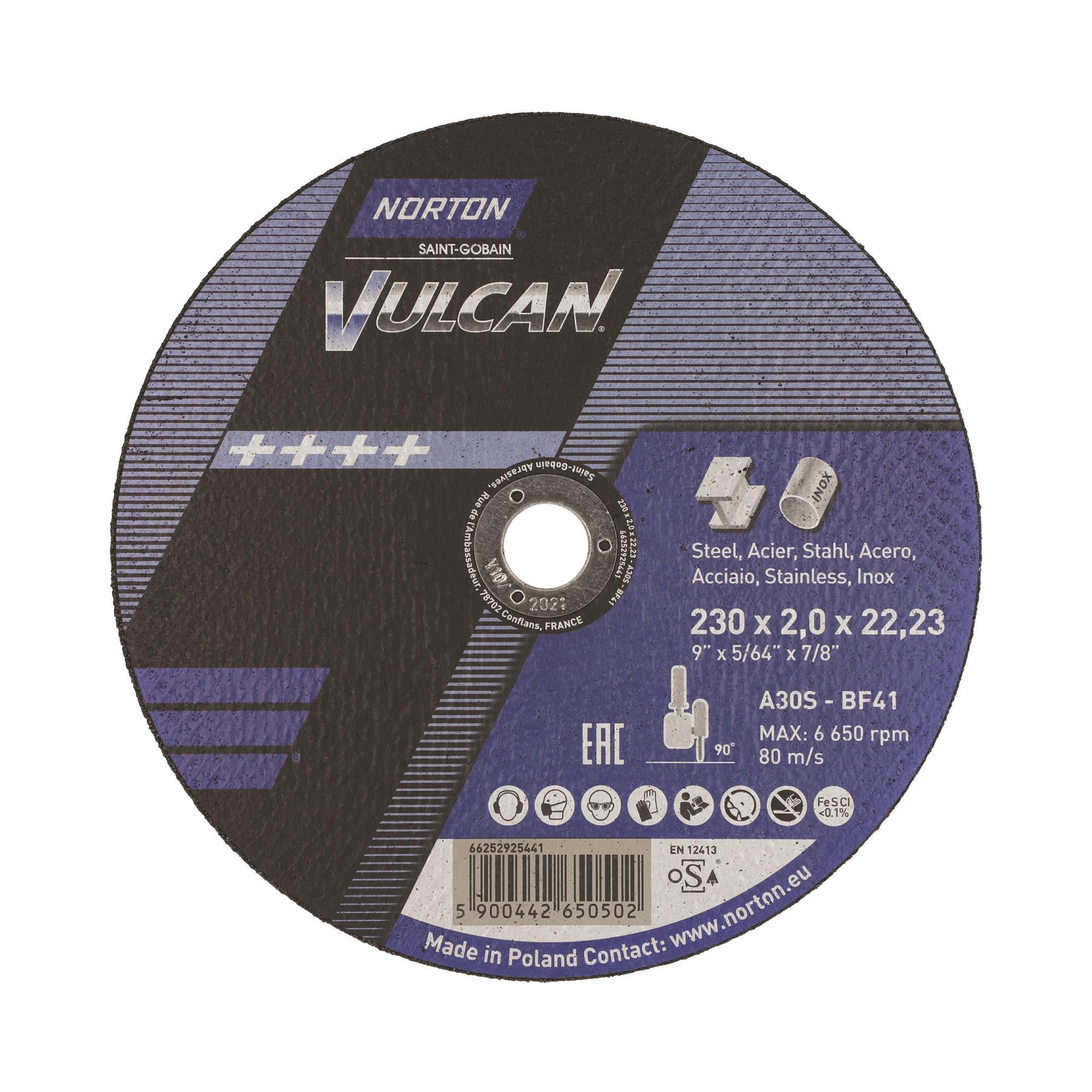 Δίσκος κοπής για inox-σιδηρου  25τεμ. Ίσιος VULCAN No230x2x22,23mm 66252925441